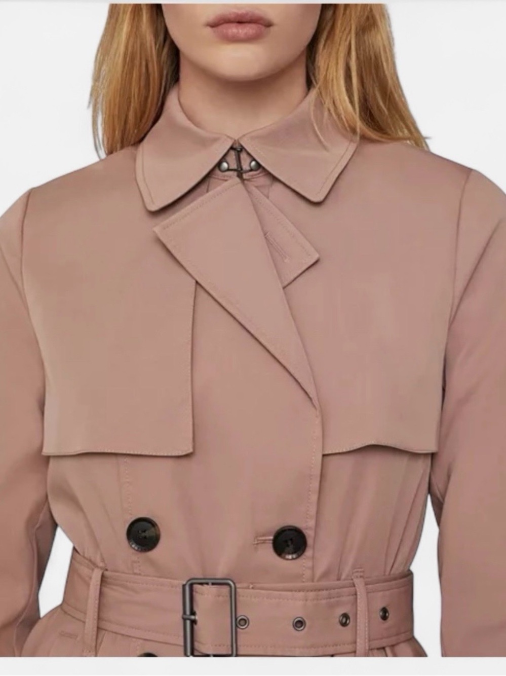 RARE! BOBGMAXAZRIA Brielle Asymmetrical Hem Trench Coat Size L Blush Pink - Picture 3 of 11